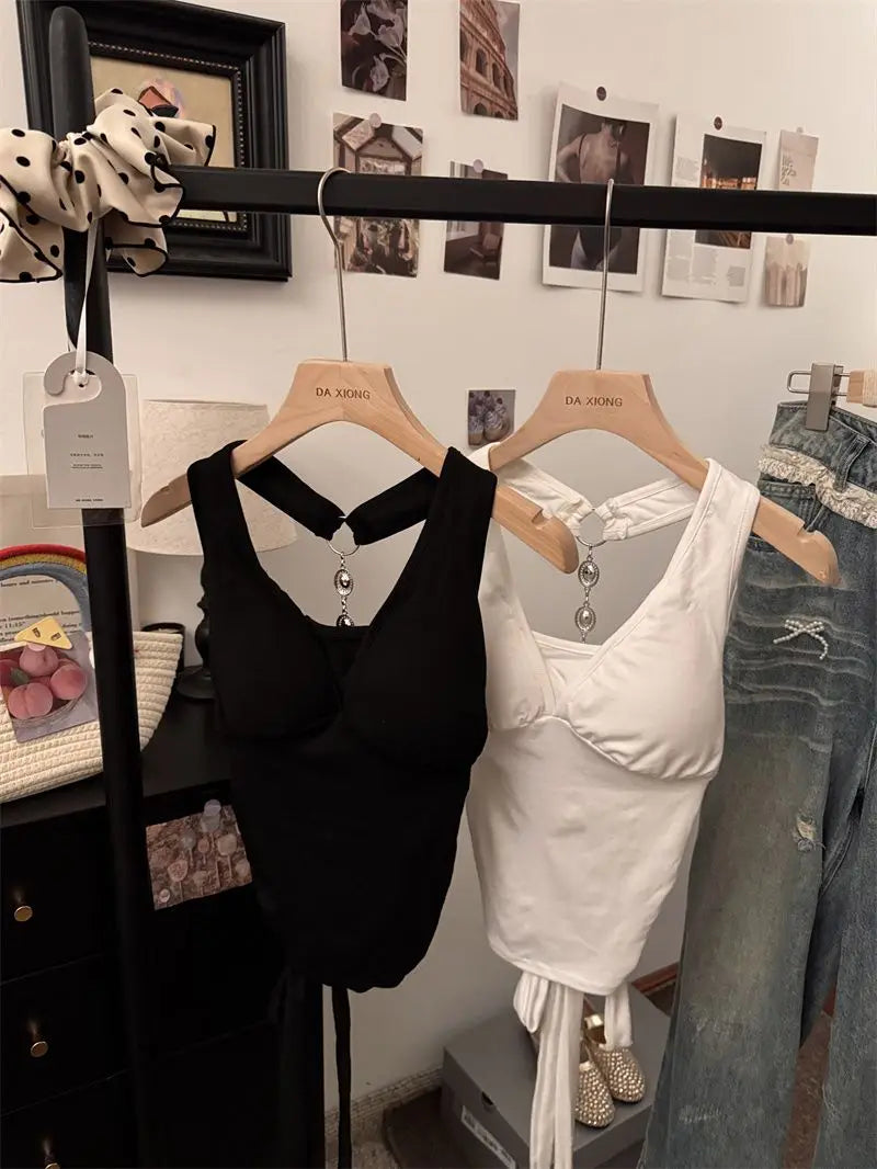 Y2K Halter Neck Backless Crop Tank Top