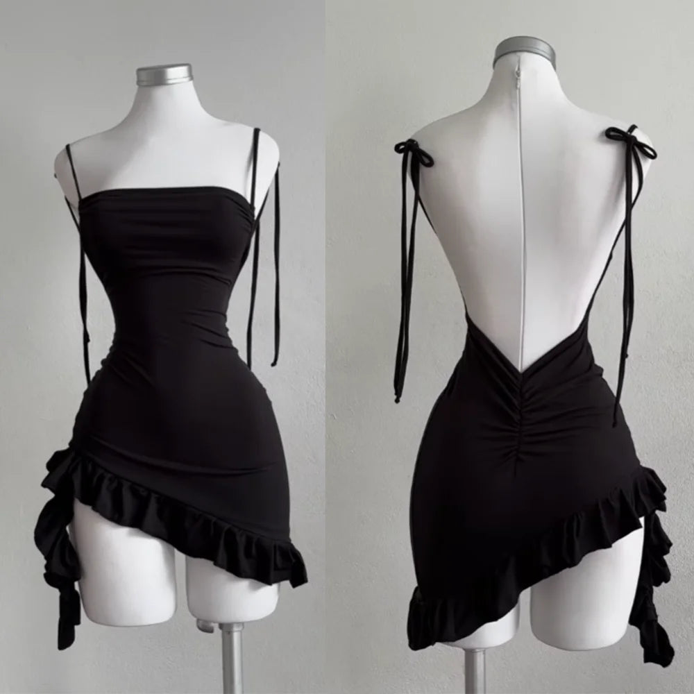 Sexy Sleelveless Backless Mini Ruffle Dress
