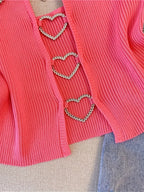 Ribbed Crop Top With Sleeveless Back Heart Decor Cami