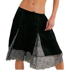 Y2K Lace Floral Bloomers Midi Pants With Silk Satin Patchwork Ruffles