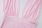 Women Halter Neck Backless Elastic V Neck Crop Top