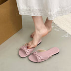 Butterfly Knot Open Toe Slides For Women Non Slip Flats