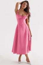 Spaghetti Strap Maxi Dress With Wrap Bow Lace Up Front Elegant Long Gown