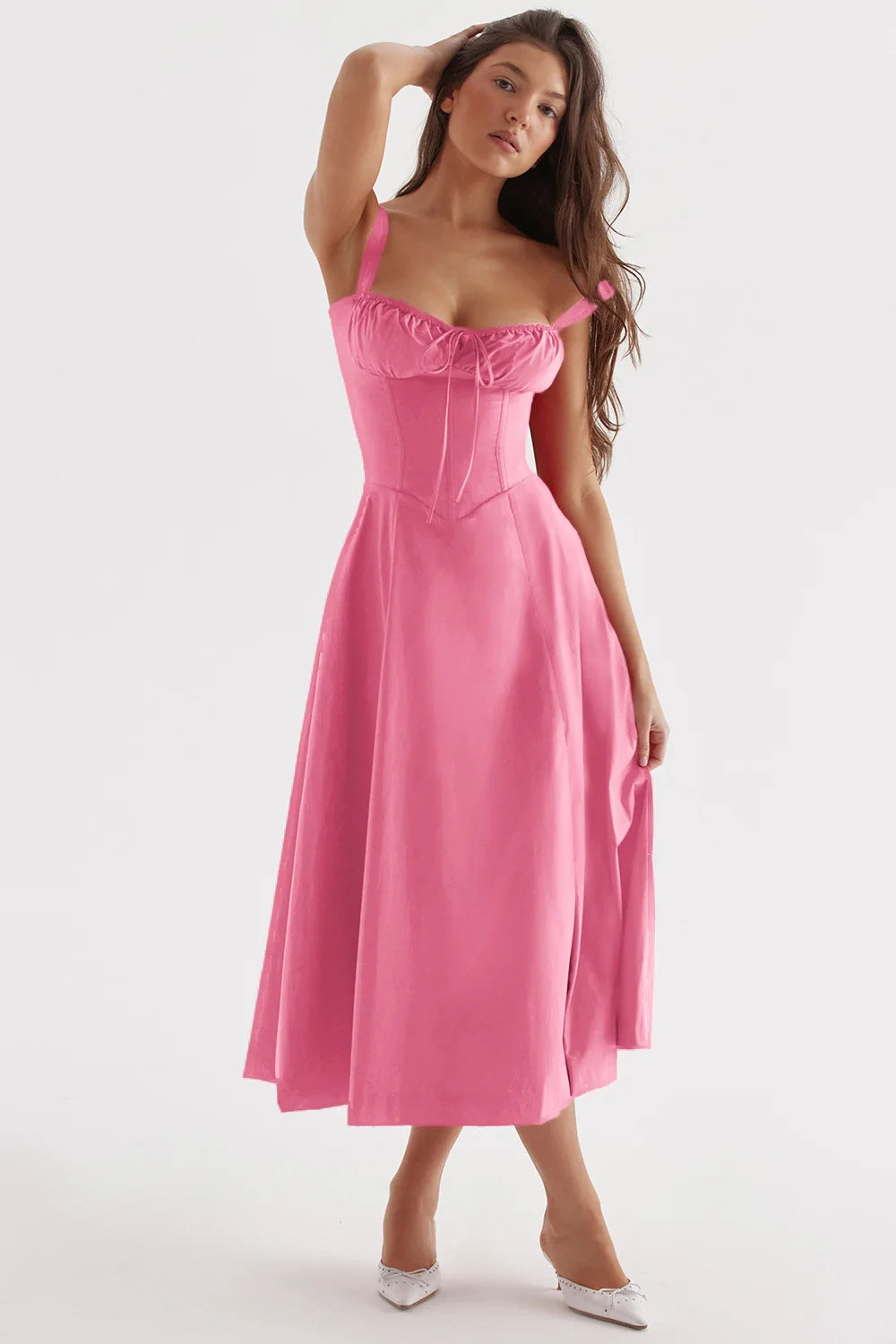 Spaghetti Strap Maxi Dress With Wrap Bow Lace Up Front Elegant Long Gown