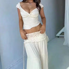 Ruffle 2 Piece Set Women Outfit Crop Top And Skirt Sets