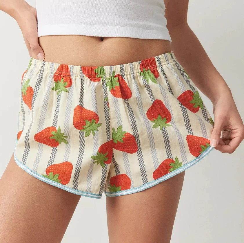 Fairycore Striped Lounge Shorts With Elastic Waist Loose Wide Leg Bottoms