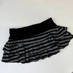 Grunge Stripe Ruffle Mini Skirt With High Waist Elastic Comfort A-Line