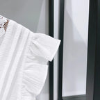 Sweet Lace V Neck Blouse With Ruffles And Flutter Sleeves