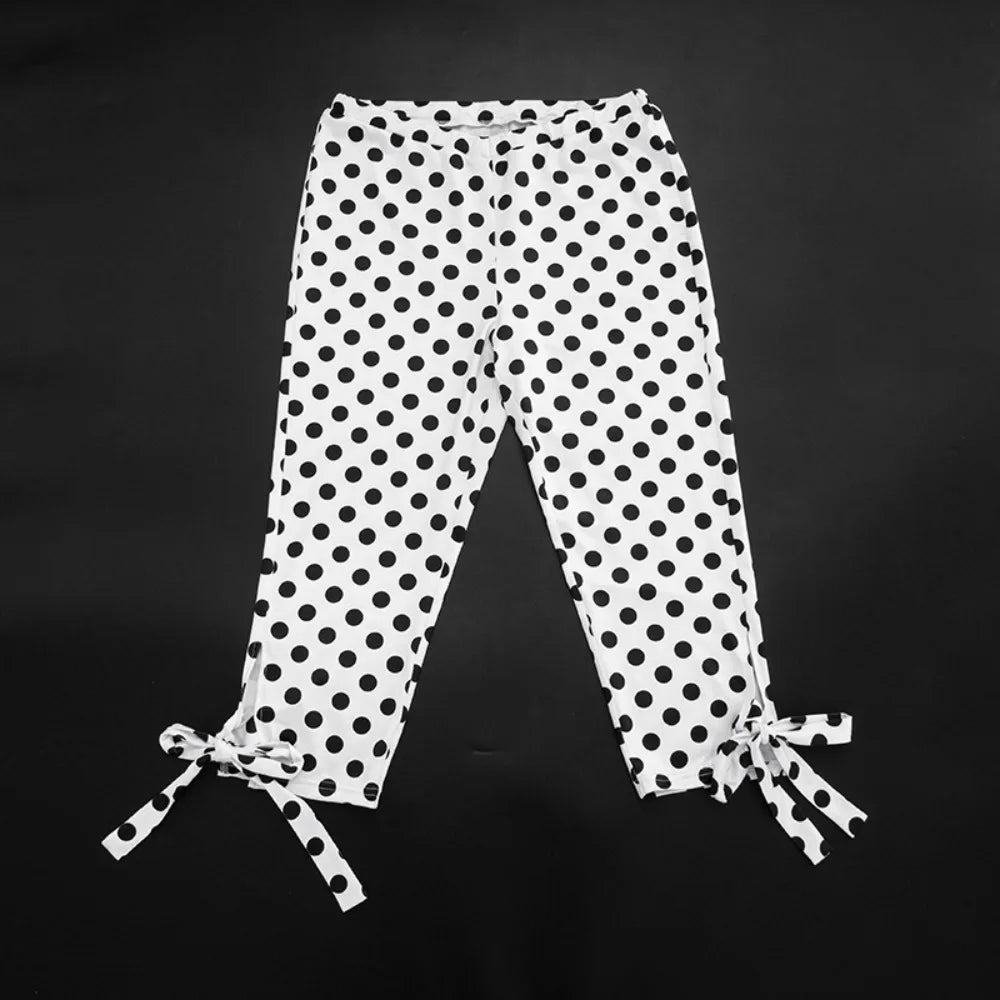 Polka Dot Two piece Halter Crop Set With Backless Top And Skinny Capri Pants