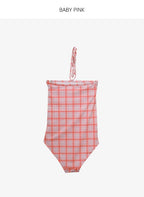 Plaid Push Up Backless One Piece Swimsuit