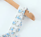 Flower Print Corset Ruched Elastic Body Sling Mini Square Collar Ruffles Hem Dress