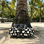 Retro Polka Dot Underarm Bag For Women With Belt Buckle Patchwork Rivet Design Everyday Vintage Charm