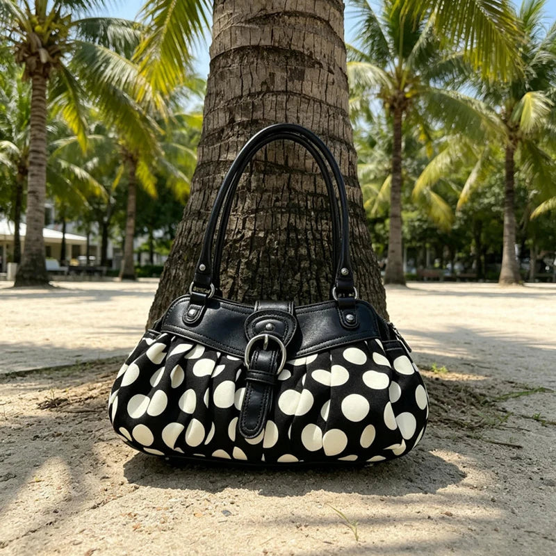 Retro Polka Dot Underarm Bag For Women With Belt Buckle Patchwork Rivet Design Everyday Vintage Charm