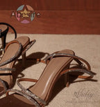 Pink Diamond Sparkle Stiletto Sandals With Open Toe And Square Detail For Evening Parties
