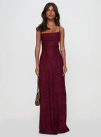 Romantic Floral Jacquard Maxi Dress With Spaghetti Straps Ruched