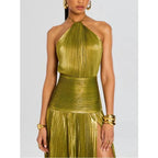 Off Shoulder Corset Halter Evening Gown With Slit