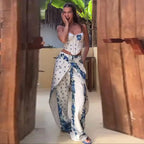 Playful Printed Vest And Trouser Set For Women Two Piece With Sleeveless Slip Top