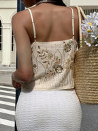 White Sequined Camisole Tank Top Slimming Sparkle Glam