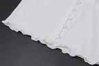 Elegant White Coords Set With Ruffled Trim Skirt And Long Sleeve Top