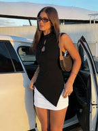High Neck Hollow Out Bow Top