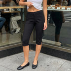 Side Slit Capri Leggings Slim Fit Three Quarter Length Trousers