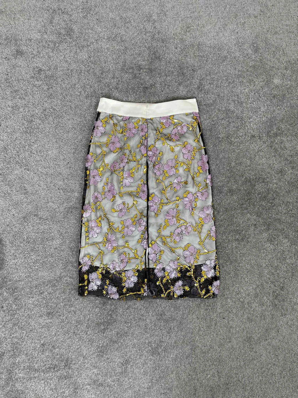 Retro Elegant High-Waisted Sequin Skirt With Heavy Bead Embroidery