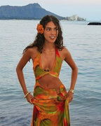 Boho Bead Embellished Bikini With Long Skirt Set For Women Beach Vacation Outfit