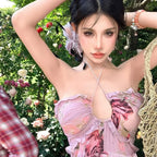 French Lace Trim Floral Neck Hanging Strap Dress