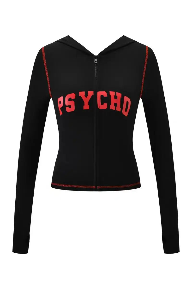 Two Piece Slim Fit Letter Print Hooded Zipper Jacket And Pants Set Open Thread Design