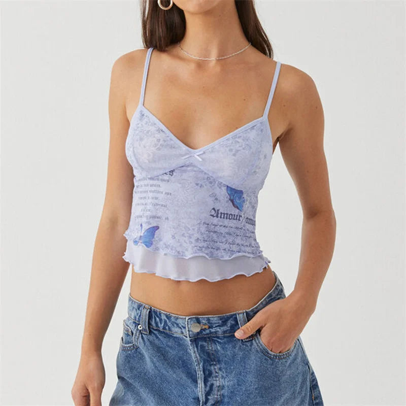Tie Dye Butterfly Print Spaghetti Strap Cami Top Sleeveless