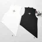 Crop Knit Vest With High Neck And Asymmetrical Hem