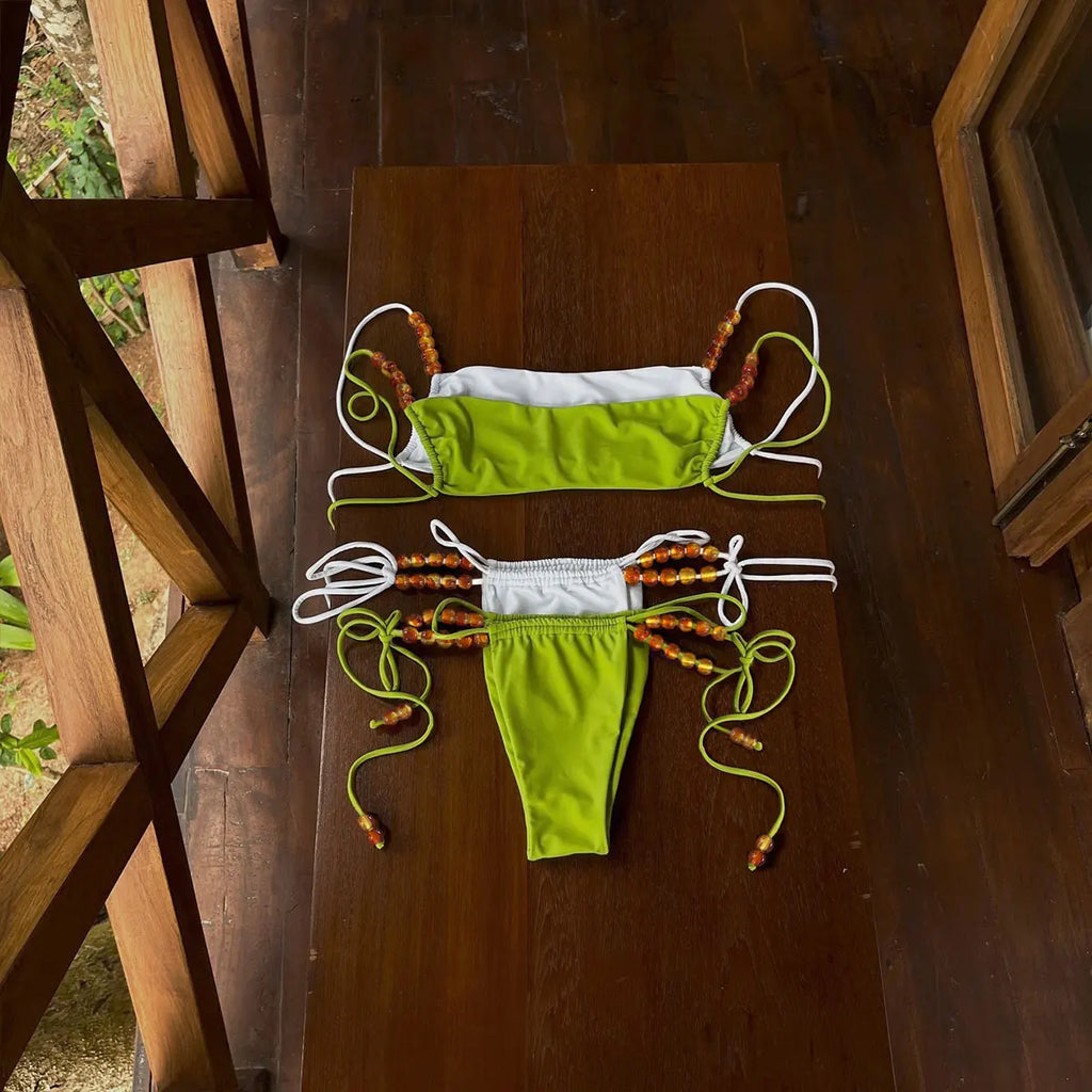 Strappy Tube Top Bikini Set With Backless Design Low Waist Swimsuit