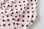 Hot Girl Spicy Two-Piece  Retro Polka Dot Necktie Top Satin High Waist Short Skirt Set