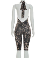 Leopard Print Halter Playsuit With Backless Design Bold Street Style Romper
