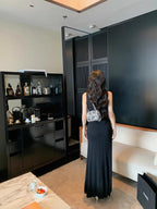 Floral Pearl Knit Maxi Dress Sleeveless O-Neck With Pleated Details