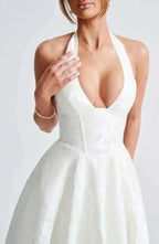 Backless Halter Evening Dress With Lace Jacquard For Elegant Special Occasions