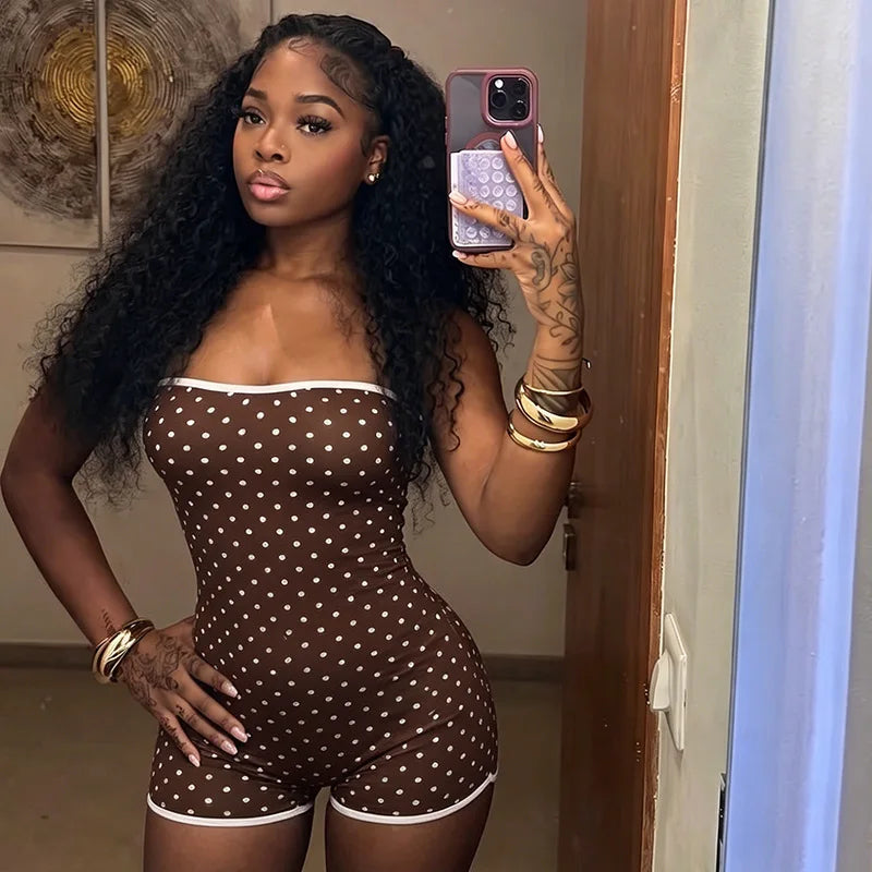 Polka Dot Strapless Playsuit For Women Backless Slim Fit Romper