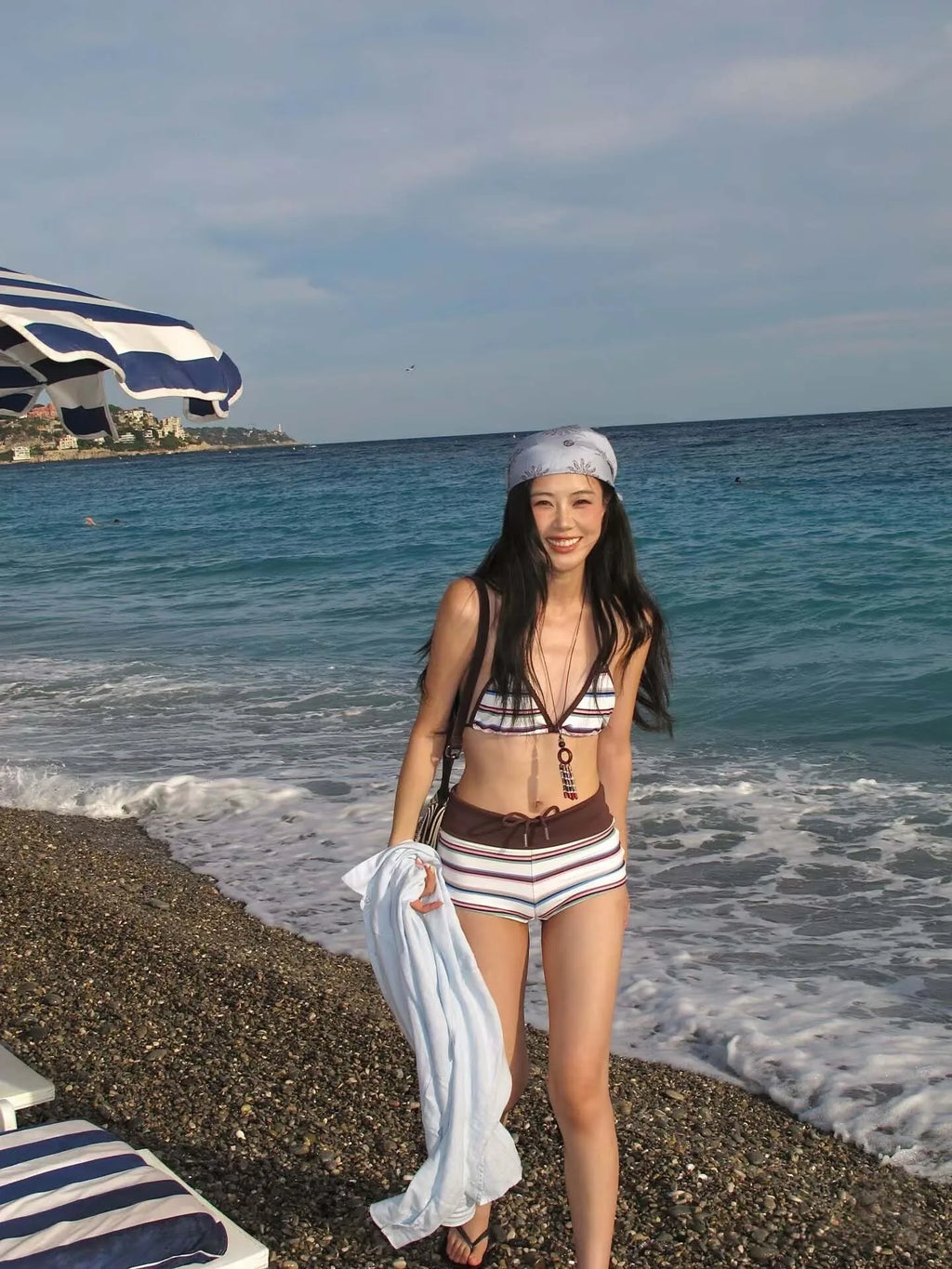 Striped Two-piece Bikini With Tie Dot Pattern Chic Beachwear Swimsuit For Summer Vibes
