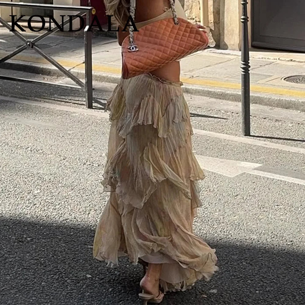 Tiered A-Line Print Ruffle Skirt