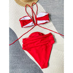 Floral 3D Detail Bikini Swimsuit With High Waist And Wrinkled Texture For Beach Days