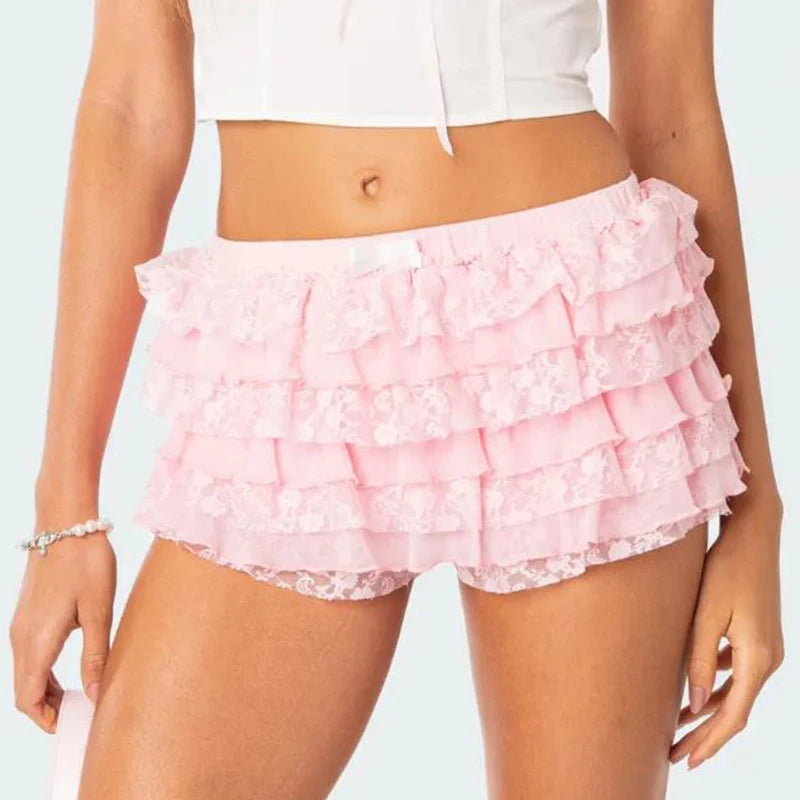 Fairycore Lace Trim Multilayer Shorts Kawaii