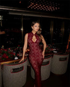 Elegant Lace Sleeveless Maxi Dress With Hollow Out Split