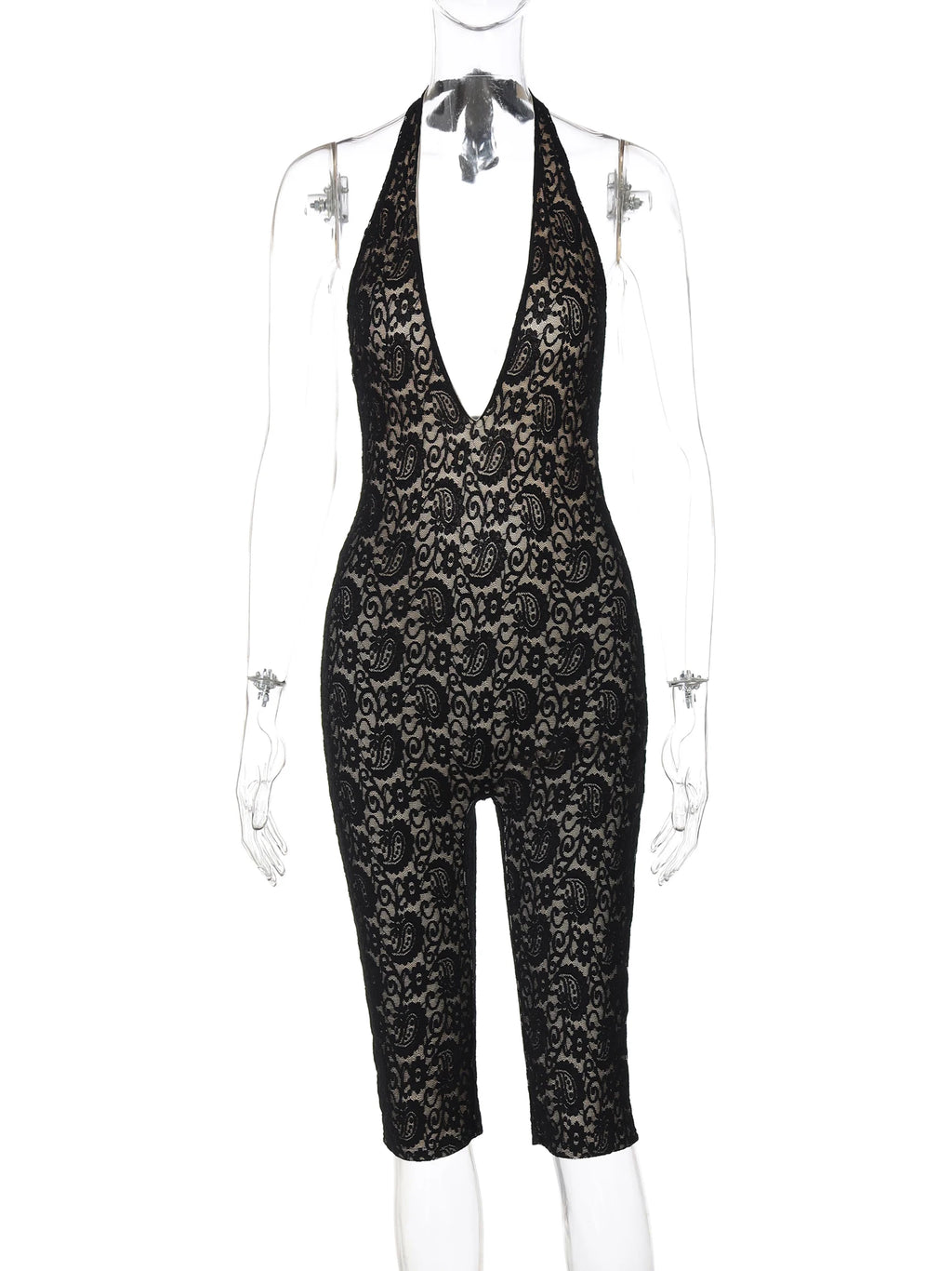 Backless Halter Jumpsuit With Bandage Texture Slim Fit