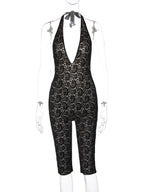 Backless Halter Jumpsuit With Bandage Texture Slim Fit