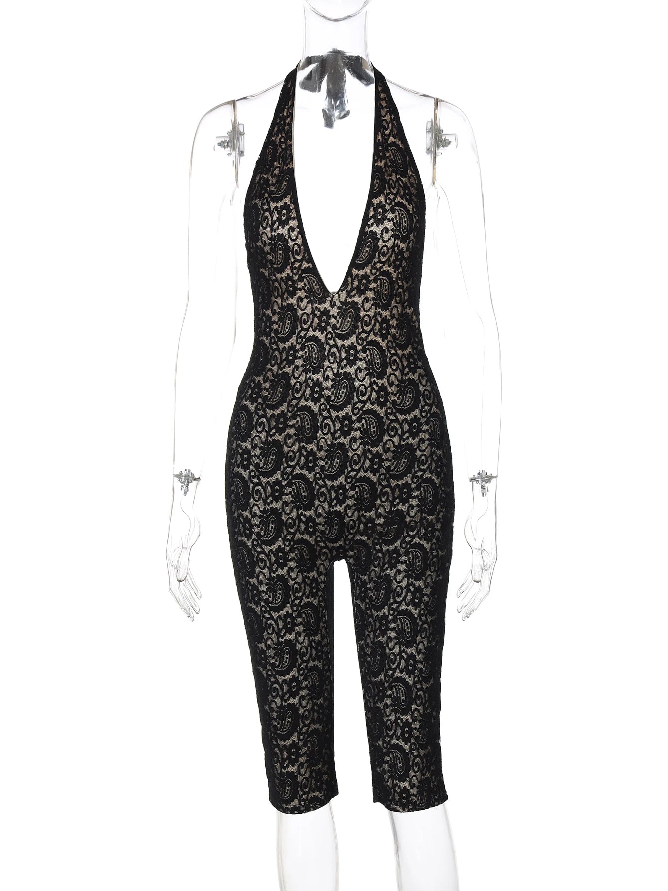 Backless Halter Jumpsuit With Bandage Texture Slim Fit