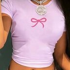 Vintage Pink Bow Graphic Crop Top
