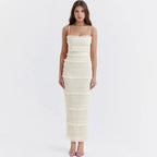 Elegant Formal Beige Slim Maxi Spaghetti Strap Wed Bride Dress