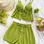 Verdant Cami Set With Drawstring Top And Elastic Waist Shorts In Soft Knit Fabric