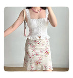 Floral Retro Mesh Mini Skirt With Fish Tail