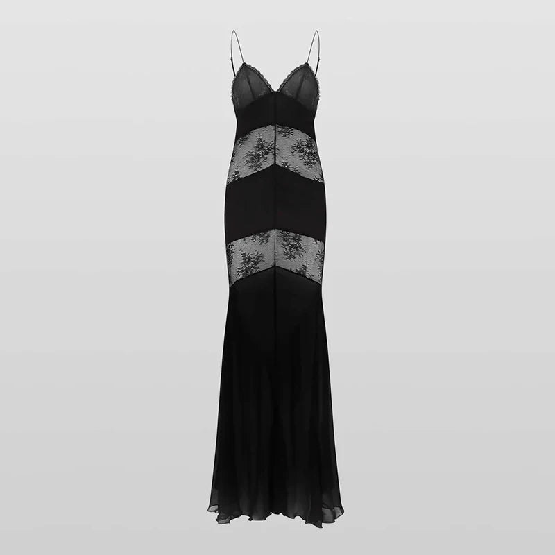 Lace See Through Sling Maxi Dress Evening